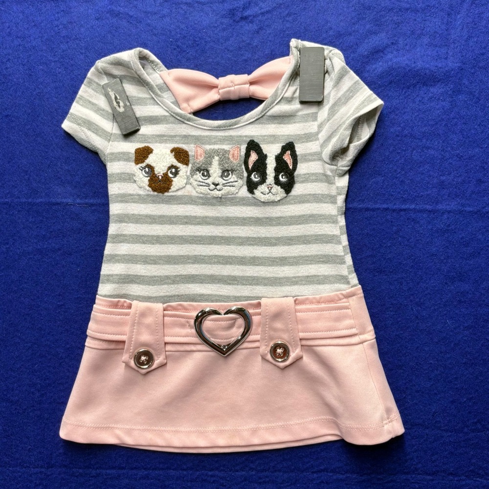 Animal Core Toddler‎ Girls Lilt Short Sleeve Embroidered Dress 2T Gray Pink